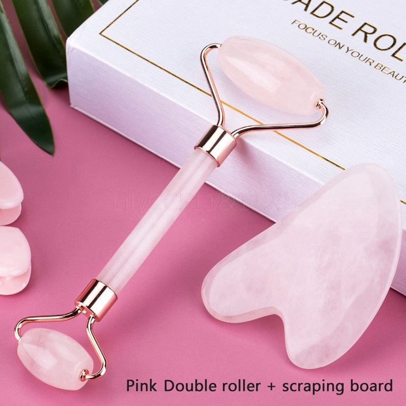 2pcs/set Face Massage Roller Guasha Board Gua Sha Scraper Face Lifting Up Wrinkle Remover Skin Care Tools